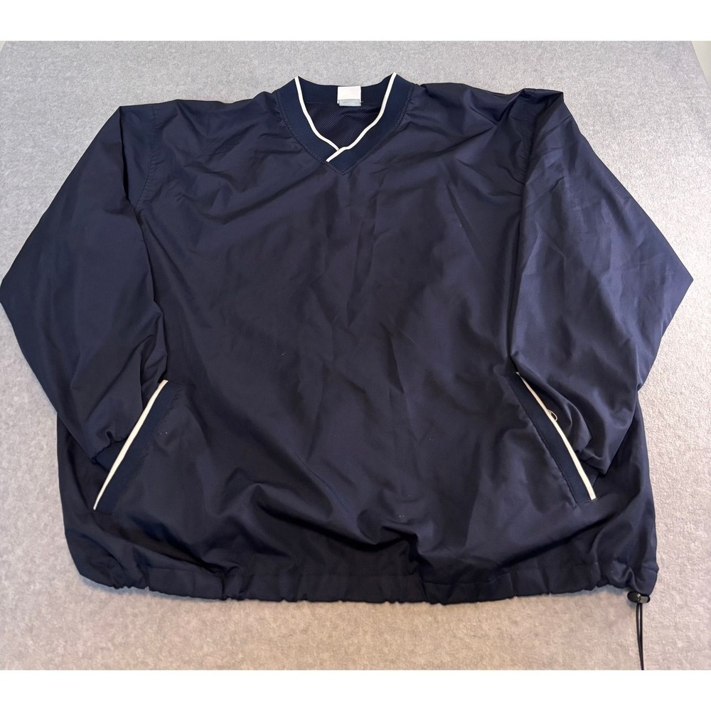 Rawlings Mens 2XL Navy Blue Ripstop V-Neck Pullover Windbreaker Sports Jacket